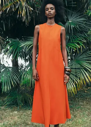 Яскрава помаранчева стильна сукня міді zara 🧡
