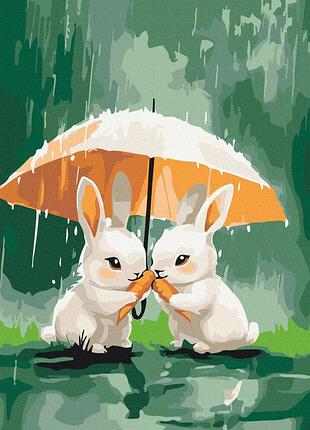 Картина по номерам 30х40 на деревянном подрамнике "два зайца под зонтиком" kbs0194