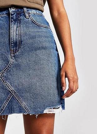 Женская джинсовая мини-юбка синяя river island с рваностями s-m 44-46