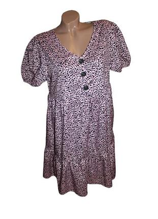 Сукня ярусна рожева вільна дзвіночок shein в леопардовий принт