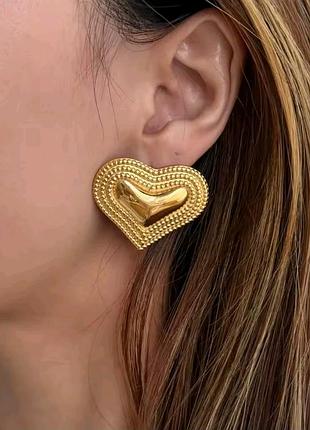 Стильні сережки золоте серце ❤️
