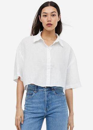 Укороченная рубашка с льном кроп рубашка белая оверсайз primark