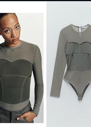 Боди сеточка и имитация корсета,размер с, небольшой м от zara