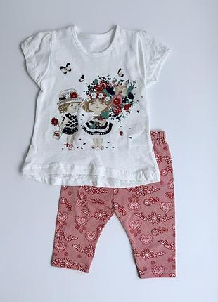 Костюм детский летний  для девочки с лосинами и туникой