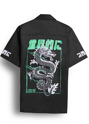 Мужская рубашка colab с принтом дракона на спине и воротником-стойкой