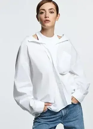 Сорочка з маніжкою zara білого кольору