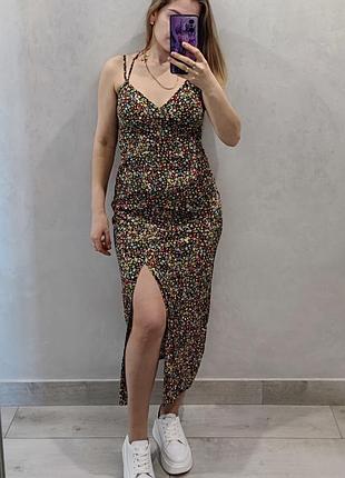 Платье миди с разрезом вискоза zara