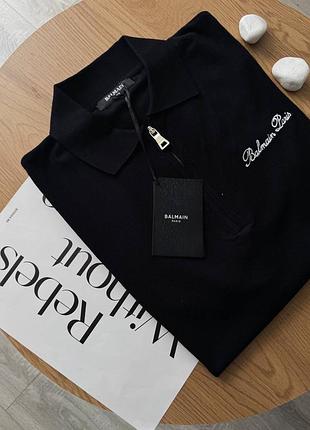 Чоловіча футболка поло balmain premium , чорна , на замку