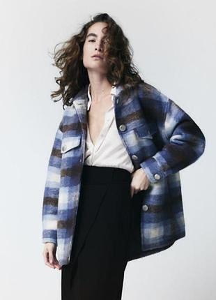 Женская теплая рубашка в клетку zara куртка жакет стильная shein толстовка пальто h&m пиджак