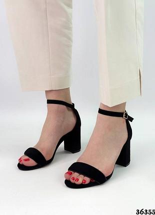 Женские босоножки на каблуке, эко замш, 36-40р, черные