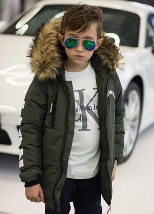 Куртка зимняя на меху оливка 128-164 р-р