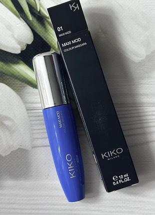 Яскраво- синя туш maxi mod colour mascara kiko milano