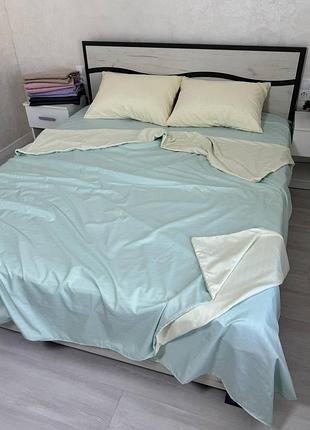 Комплект постельного белья страйп бязь, молоко+мята
