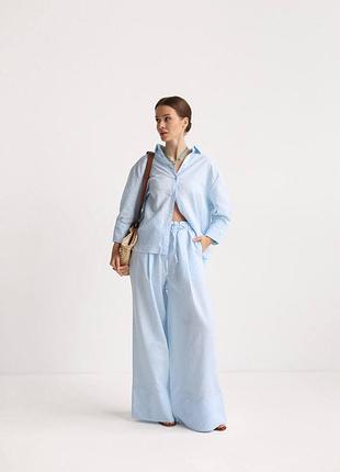 Лляний брючний костюм вільного фасону оверсайз