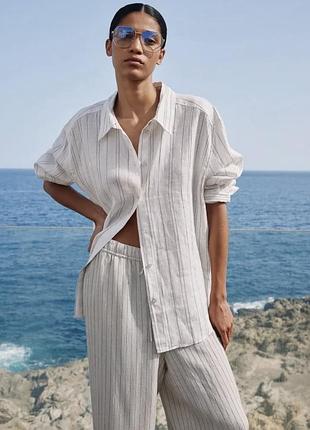 Стильна лляна сорочка в смужку h&m , 100% льон😍