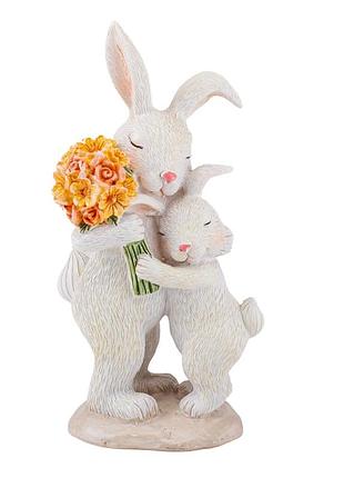 Статуетка декоративна кролики з квітами 16х8 см 12007-263 полістоун
