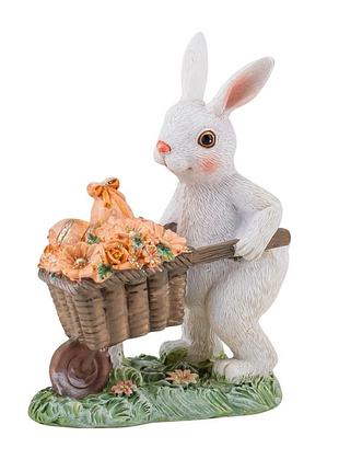 Статуетка декоративна пасхальний кролик із квітами 11х9 см 12007-262 полістоун
