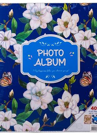 Фотоальбом с твердой обложкой магнолии 34х28х5,5 см на 400 фото 10х15 см 9136-014 синий