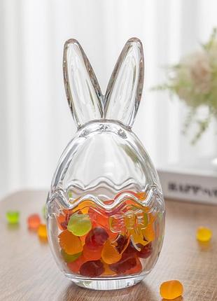 Емкость стеклянная для хранения с крышкой кролик 8х8х17 см 15100-005