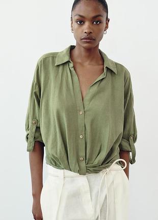 Сорочка зі змішаного льону з вузлом zara - s, m, l
