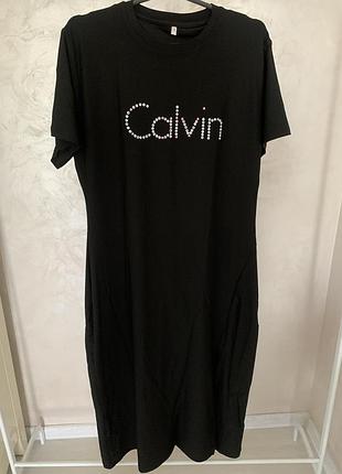 Комплект плаття максі і сумка текстиль через плече чорні calvin klein великого розміру