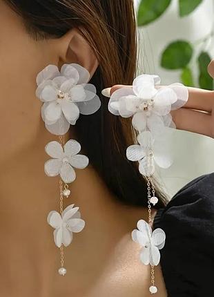 Серьги цветы белые серьги для невесты