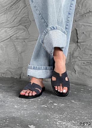 Шлепанцы женские серые натуральная замша 9572