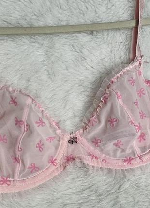 Ліфчик бюстгальтер у сіточку у сітку барбі світло-рожевий  в бантики зефірний 70d primark