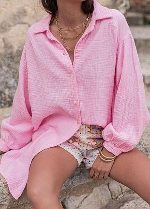 Рубашка сорочка zara муслінова рожева