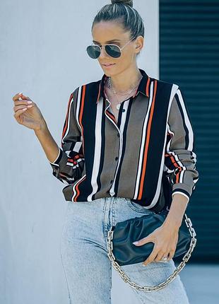 Строката шовкова гладенька матова сорочка розмір l бренд omg