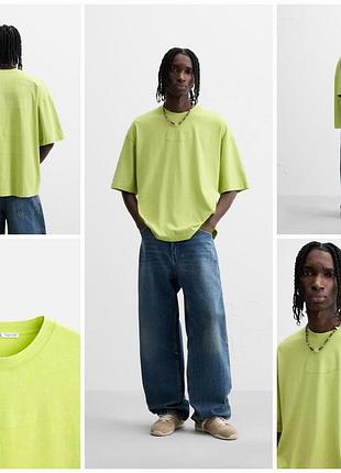 Новая трендовая футболка zara в лаймовом цвете. крутая