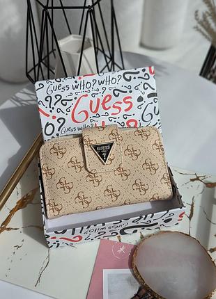 Премиум | кошелек guess женский гесс молочный средний на кнопке