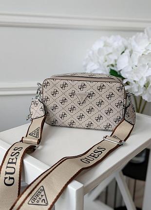 Премиум | сумка женская  guess светло-серый гесс кросс-боди через плечо