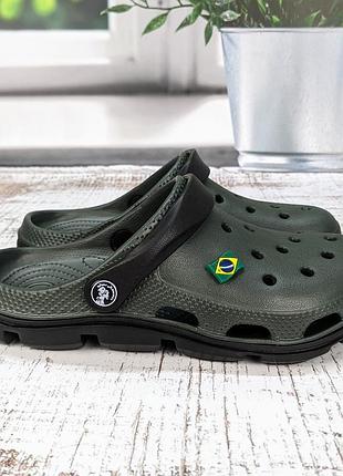 Кроксы подростковые для мальчика jose avorales хаки с черным 2709