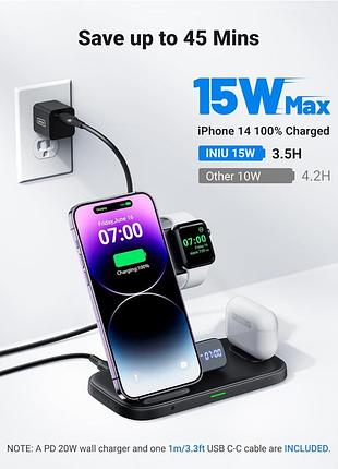 Бездротова зарядна станція iniu 3 в 1 apple, airpods iphone watch