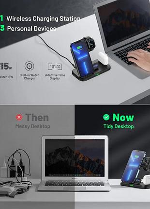 Бездротова зарядна станція iniu 3 в 1 apple, airpods iphone watch4 фото