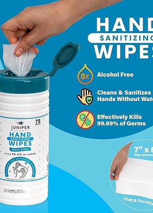 Дезинфікуючі серветки для рук juniper clean.