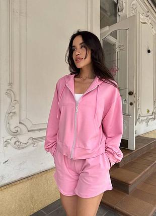 Женский базовый трикотажный костюм кофта/шорты, женский трикотажный костюм зип кофта/ шорты