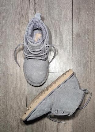 Зимові укорочені ботинки на шнурках ugg уггі сірі розмір 37 устілка 23, замш