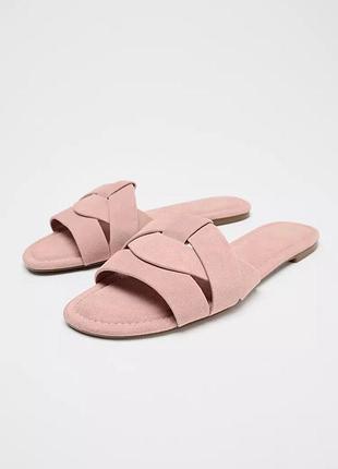 Рожеві замшеві  шльопанці zara new