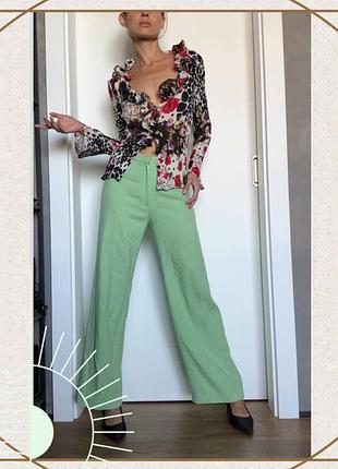Салатові кльош штани класика висока посадка брюки зелені asosкашкаmango zaraкостюм oldmoney y2k