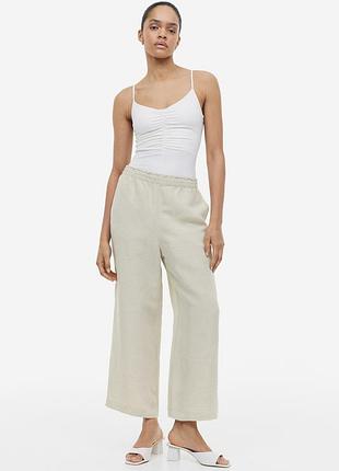 Новые натуральные широкие cropped брюки, брюки, штаны палаццо h&amp;m, лен. новая коллекция!