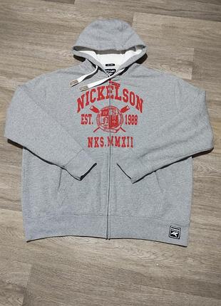 Чоловіче худі на блискавці nickelson розмір 2xl — 3xl сіре з принтом