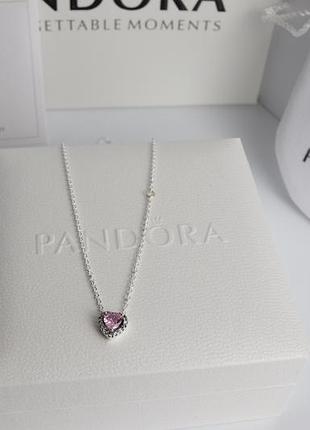 Pandora намисто блискуче серце з рожевевим ореолом