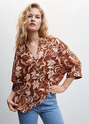 Жіноча принтова оверсайз блузка блуза сорочка floral print бренд mng , р.s