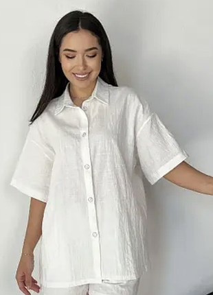 Белая рубашка женская лен вискоза