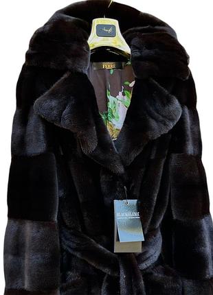 Норкова шуба black glama номерна з англійським воротом халат з поясом 150 см довжина р.46-485 фото