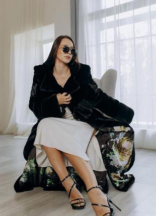 Норкова шуба black glama номерна з англійським воротом халат з поясом 150 см довжина р.46-488 фото