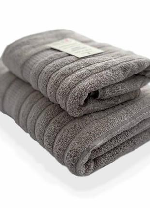 Набір 2 жакардові рушники lovely svi для ванної, 70 х 140 см і 50 х 90 см oxford stripe бежево-сірий