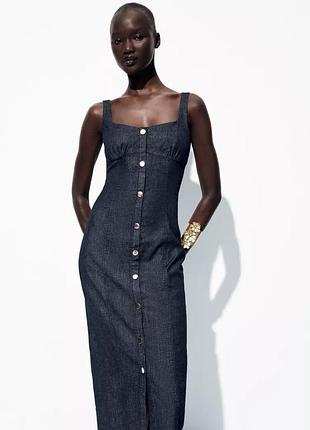 Джинсовое платье средней длины z1975 с бретелями